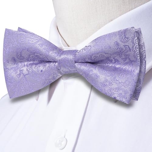 Image of Dubulle Mens Paisley Striped Bowtie Set Pre-tied Bowtie for Men and Pocket Square Set Wedding Business