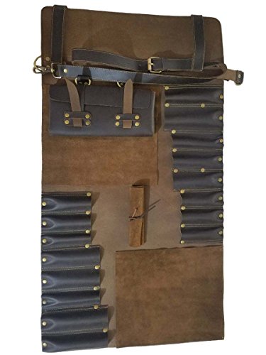 Genuine Lightweight Premium Leather Professional Dark Brown Chef Knife Bag/Chef Knife Roll 16 Slots Space #K3 #TOP3