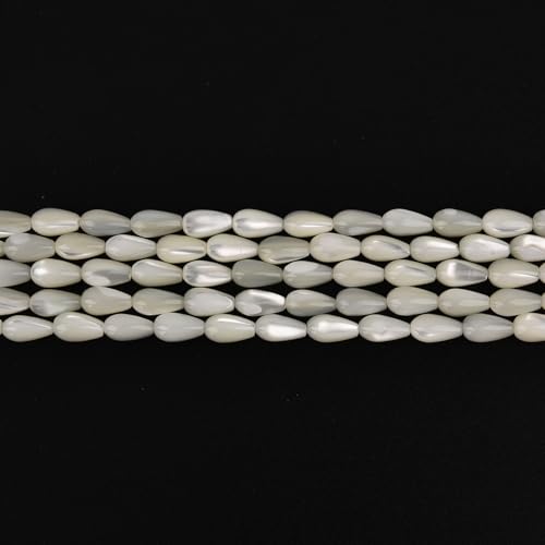 Image of HAAMIIQII Natural White Mother of Pearl Shell Beads 5x9mm Waterdrop Shape Semi Precious Stone Loose Gemstone Beads for Jewelry Making Strand 15 Inch (44-46pcs)