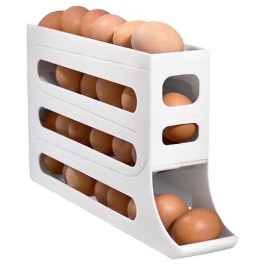 Suporte para ovos com dispensador automtico de 4 camadas, economiza espao na geladeira, comporta ate 28 ovos 3 Suporte de ovo de 4 camadas para geladeira – suporte dispensador de ovos que economiza espaço, organizador de ovos de geladeira com rolamento automático, suporte para ovos de geladeira com 30 ovos,