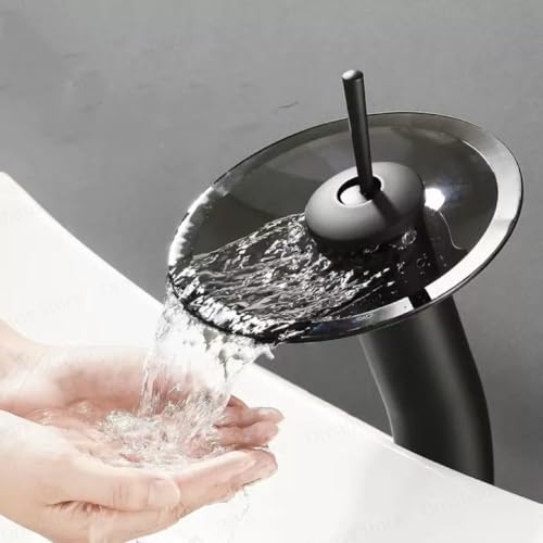 Robinet de lavabo cascade en verre noir mat mitigeur monotrou B - 2