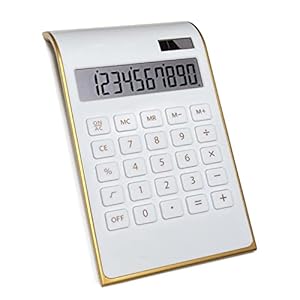 Solar Gold Calculator Standard Function Desktop Calculator LCD 10-Digit Desktop Calculator for Office, Home (White)