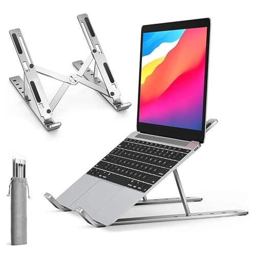 Image of AAVATAR Adjustable Laptop Stand, Portable Aluminium Laptop Holder Riser for Desk, 7-Level Foldable Compatible with MacBook, Dell, HP, Lenovo, ASUS, Acer, Tablets 10-15.6 inch - Silver