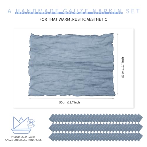 84 Packs Gauze Cheesecloth Napkins 20 x 20 Inch Dusty Blue Wrinkled Dinner Napkins, Rustic Boho Napkins Soft Cotton Cloth Napkins for Wedding Party Event Dinner Table Christmas Decoration by Teruntrue - Image 2