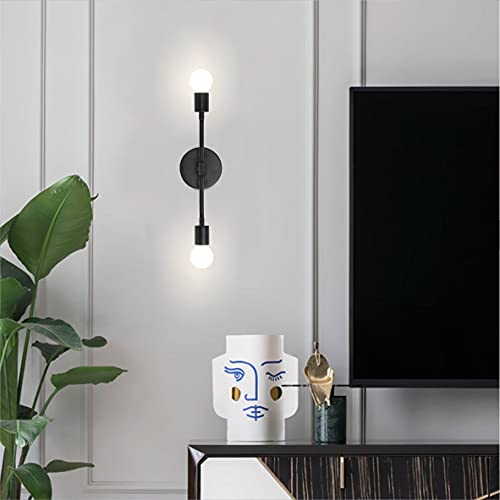 Image of KCO Lighting Mid Century Industrial Wall Sconce Minimalist 2-Light Black Vanity Wall Light Modern Wall Mount Light Fixture for Hallway Bathroom Bedroom Living Room (Black)
