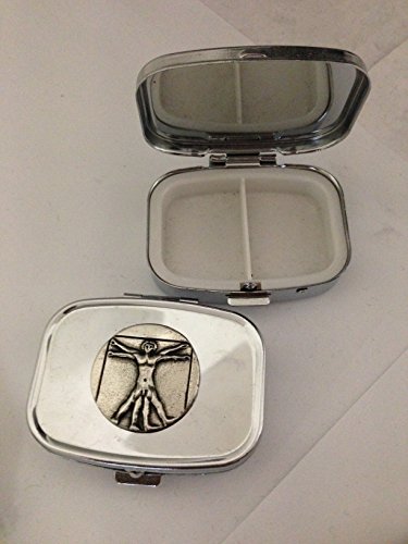 Vitruvian Man R203 - Pastillero de metal rectangular de plata de viaje