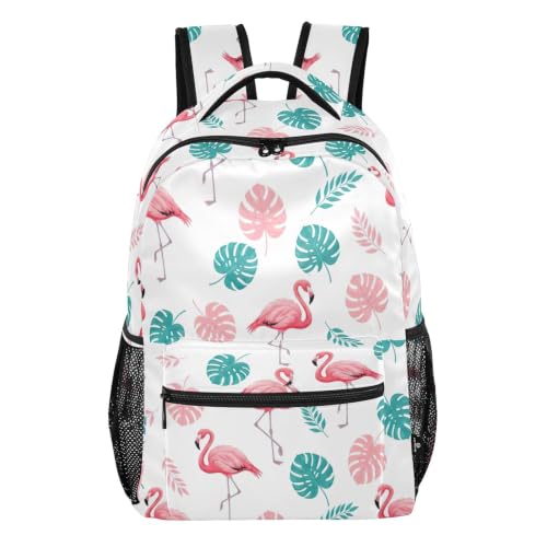 Sac à dos enfants feuilles tropicales et flamants roses blanc taille S idéal pour l'école