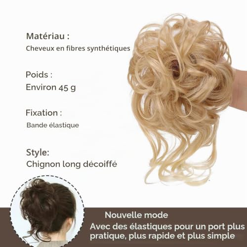 Hanaoops Pince Cheveux Postiche Chignon Messy Morceau de Bouclés Chouchou Cheveux Extension Naturels Synthétique Queue de Cheval Chignons Extensions à Clips Chignon pour Femmes – vue 3