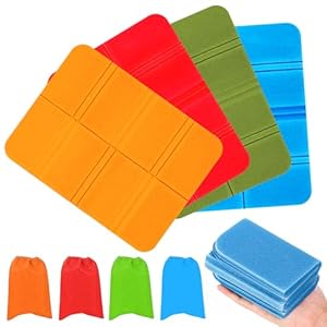CoKeeSun 4 Stück Sitzkissen Outdoor Faltbar, obuste Outdoor Sitzunterlage mit 4 Aufbewahrungstasche, 7.6*28cm Tragbares ‎Schaum Thermo Sitzmatte, ür Garten Picknick Freien Unterwegs Camping (4 Farben)
