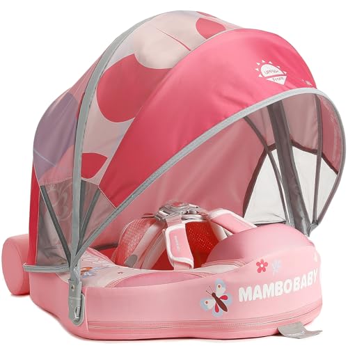 Image of Mambobaby Float with Canopy Newest Size Improved Non Inflatable Infant Baby Pool Float Smart Mambo Float Swim Trainer Add Tail Baby Swim Float Mambo Baby Float Solid Air Free Water Waist Swimming Ring