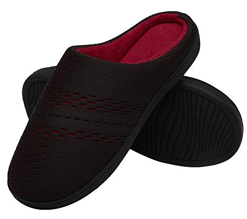 ChayChax Pantofole da Casa Donna Uomo Caldo Peluche Ciabatte da Casa Memory Foam Casa Pattini Leggero Inverno Cotone Scarpe, Nero Rosso, 40/41 EU