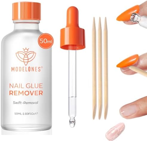 Modelones 50 ML Nail Glue Remover for Base Coat Press On Nails, Upgrade Clear Stick On Nails Remover for Acrylic Tips, Nail Polish Remover
