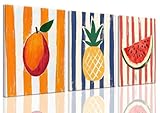 LHHJDIO 3 Piece Trendy Fruit Canvas Wall Art Vintage Kitchen Wall Art Colorful Mango Pineapple Watermelon Pictures Wall Decor Fruit Abstract Art Print for Kitchen Dining Room Living Room 12'x16'