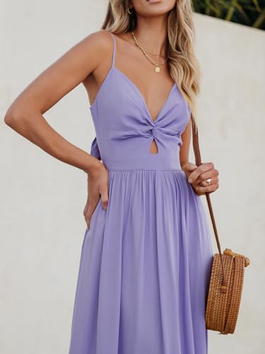 Image of CUPSHE Women Casual Dress Beach Sleeveless V Neck Summer Cutout Spaghetti Straps Formal Maxi Sun Dresses