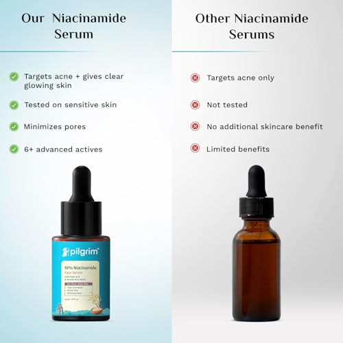 Image of Pilgrim 10% Niacinamide Face Serum for Acne Marks with Korean Rice Water - 30 ml | Fades Dark Spots, Controls Oil, Minimizes Pores, Strengthens Skin Barrier | Quick Absorbing | For All Skin Type