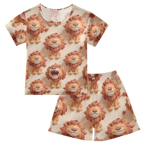 ALAZA Lovely Lion 3D Pajamas Short Sleeve 2 Piece Sleepwear Top