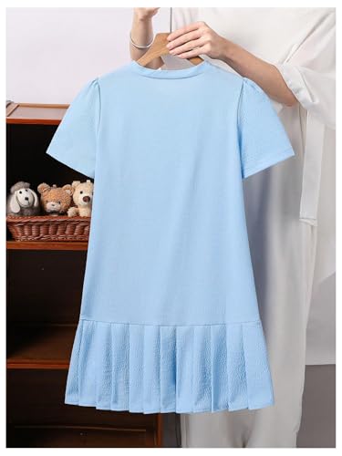 SweatyRocks Girl's Bow Pleated Dress Puff Short Sleeve Crew Neck Summer Dresses2