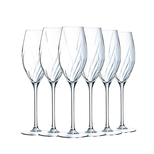 Cristal d'Arques Paris - Collection Swirly - 6 flûtes 24cl - Fabriquées en France - Emballage renforcé