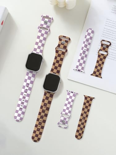 Vozehui Cute Checkered Silicone Strap Compatible with Apple Watch Strap 38mm 40mm 41mm 42mm,Soft Replacement Sport Straps for iWatch SE Series 11 11 10 9 8 7 6 5 4 3 2 1 Women Men，Purple - Image 3