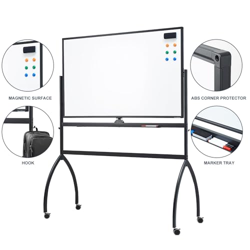 TANKEE White Board Height Adjustable - 48 x 32 Mobile Whiteboard on Wheels, Large Magnetic Double-Sided Rolling Dry Erase Board with Stand, Standing Whiteboard for Office School Home Classroom