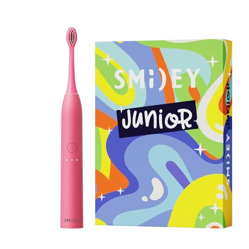 SMILEY Junior Elektrische Zahnbürste | Ultraschall Zahnbürsten Schallzahnbürsten | Kinderzahnbürste Elektrisch Babyzahnbürste & Zubehör: Ersatzbürste Kabel USB-C Aufkleber