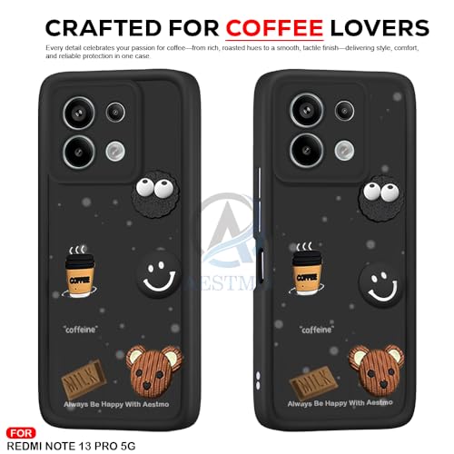 Image of AESTMO Back Case Cover for Redmi Note 13 Pro 5G Cover | Cute Fun Cartoon 3D Ball | Coffee Silicone Case | Full Body Protection | Camera Protection Back Cover for Redmi Note 13 Pro 5G (Black)