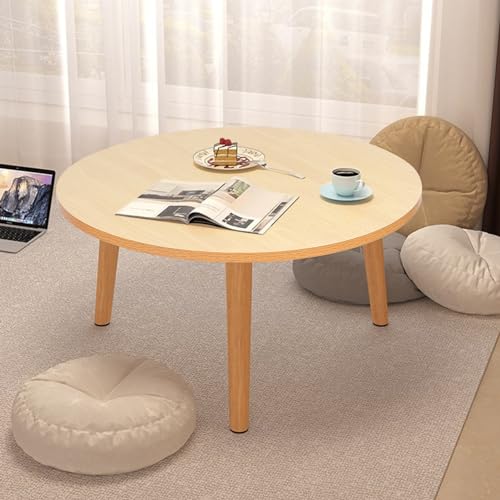 Mesa auxiliar redonda para sala de estar, mesa central baja con 4 patas de madera, versátil mesa de comedor y té, elegante mesa auxiliar de sofá en elegante acabado de madera