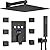WHSHOWER Matte Black Shower System 12 inch Wall Mounted Shower Faucet Set Temperature Display Shower Fixtures Rain Shower Head System with Body Jets and Handheld Rough-in Valve and Trim Kit Included