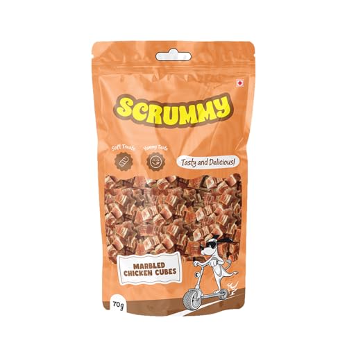Image of Scrummy Marbled Chicken Cubes Dog Treats 70g (Pack of 3) | Soft & Tasty Training Snacks | High Protein Healthy Chews for Puppies & Adult Dogs