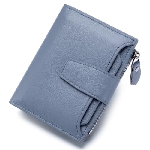 Small Wallet for Women RFID Blocking Bifold Leather Wallet Compact Card Holder with Zipper Coin Pocket & 4 ID Windows,Blue