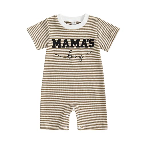 Image of GGBNOMER Newborn Baby Boy Summer Clothes Mamas Boy Embroidery Jumpsuit Waffle Round Neck Romper Onesie 3 6 12 18 Months