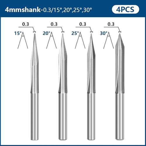 Fraise à graver en V CNC pointe 0,3-1,0 mm et mèche de découpe 4mm