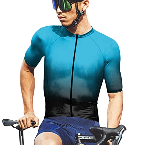 Maillot de ciclismo para hombre, camiseta de manga corta deportiva 3D, cuello redondo, transpirable, de secado rápido, ropa de ciclismo, camiseta de ciclismo para hombres, azul, XXL - imagen 3
