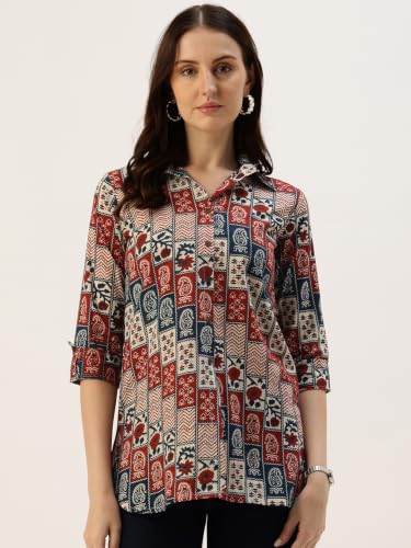 Image of feranoid Classic Collared Cotton Shirt with 3 /4 Sleeve for a Timeless Casual Look