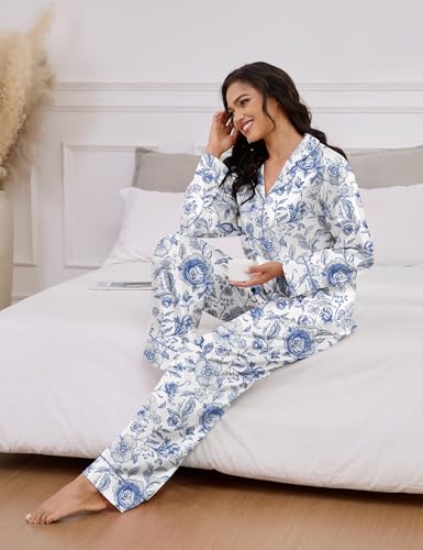 SHESHOW Satin Pajamas for Women Set Long Sleeve Button Down Animal Print Pjs Sets 2 Piece Loungewear Sleepwear XS-XXL 6