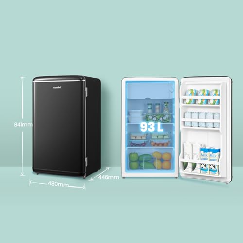 Comfee RCD93BL2EURT(E) Kühlschrank Klein, 93 Liter Retro Kühlschrank, Mini kühlschrank mit verstellbare Thermostat, LED-Licht, Schwarz – Bild 6
