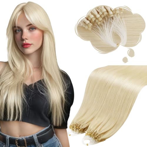 Moresoo Micro Link Hair Extensions Human Hair, Platinum Blonde, 24 Inch