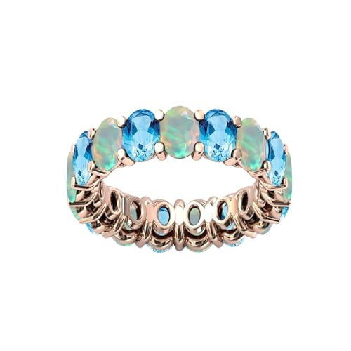 Sky Blue Topaz Eternity Band For Women 14k Gold Plated Fire Opal Engagement Ring Rose Gold Eternity Bands for Women Anniversary For Her3
