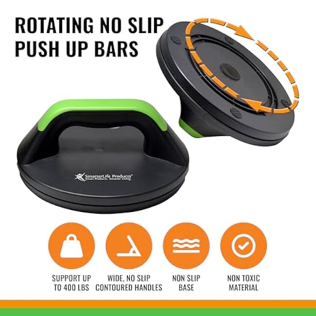 SmarterLife Push-Up Bar for Men & Women - Push-Up Handles for Floor to Prevent Elbow & Wrist Strain, Wide Grips with Non-Slip Rubber Pads for Comfort - Two Push-Up Bars & Workout Guide Included