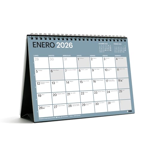 Miquelrius - Calendario 2026 de sobremesa Chromat, Organizador anual A5: 210 x 148,5 mm, Espacio para anotar, Encuadernación espiral doble, 9 colores interiores, Planificador 12 meses, Español