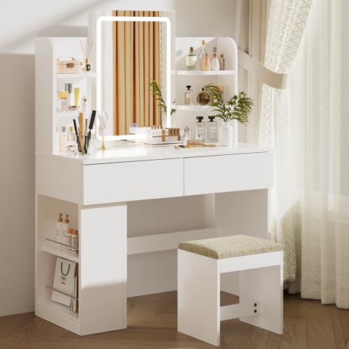 Airfish Schminktisch mit LED Beleuchtung, Frisiertisch mit Hocker...