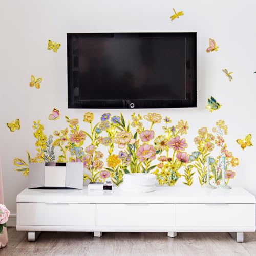 Vinilo decorativo con mariposas y flores doradas