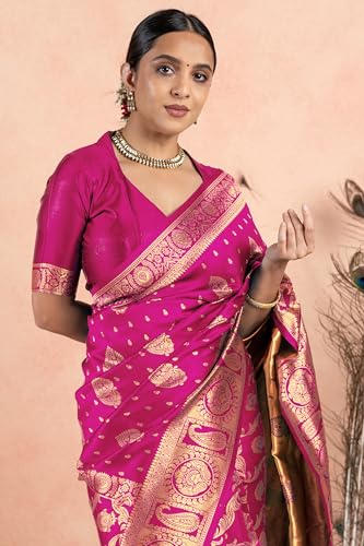 Image of Subham Women Saree Chandrakor Paithani Silk Cotton | Soft Daily Wear Golden Zari Sari with Unstitched Blouse