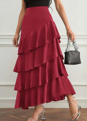 chouyatou Women's Elegant Irregular Ruffle Hem Skirt Party Tiered Layered Maxi Long Skirt3