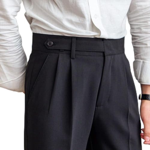 Pantalones de cintura alta para hombre, estilo italiano, rectos, para negocios, casual, uso diario (32 negro)