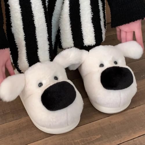2025 Cute Cartoon Dog Plush Slippers Women Men Winter Warm Fuzzy House Slippers Cozy Indoor Slip On Couples Shoes2