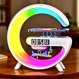 EQF LED Table Lamp with Wireless Charger, G Shaped Night Light Lamp with Bluetooth Speaker, Sunrise Alarm Clock, Smart Mini Atmosphere Lamp for Bedroom, Office, Living Area (White)
