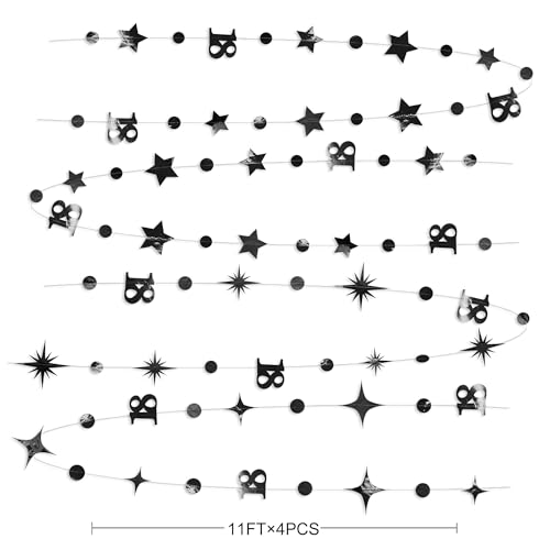 Image of Black 18th Birthday Decorations Number 18 Circle Dot Twinkle Star Garland Metallic Streamer Banner Backdrop for Girls Boys Happy 18th Birthday Time to Adult Cheers to 18 Years Old Anniversary Party