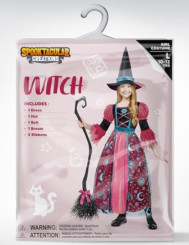 Disfraz de bruja para niñas con escoba, Halloween miniatura 6