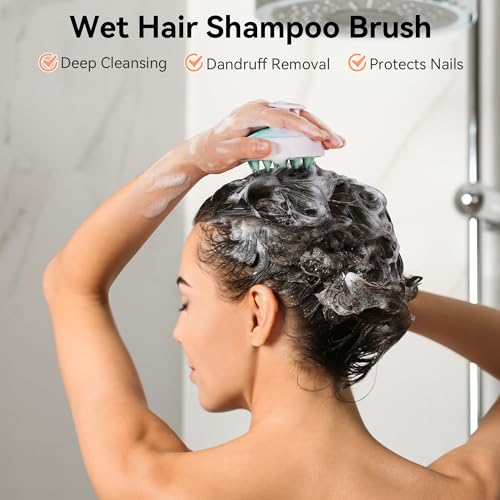 Image of HEETA Scalp Massager Hair Growth, Soft Silicone Scalp Scrubber Shampoo Brush for Exfoliation, Dandruff Removal Head Massage Stress Relax, Wet & Dry Use for Thick Thin Curly Hair Care, Gradient Green